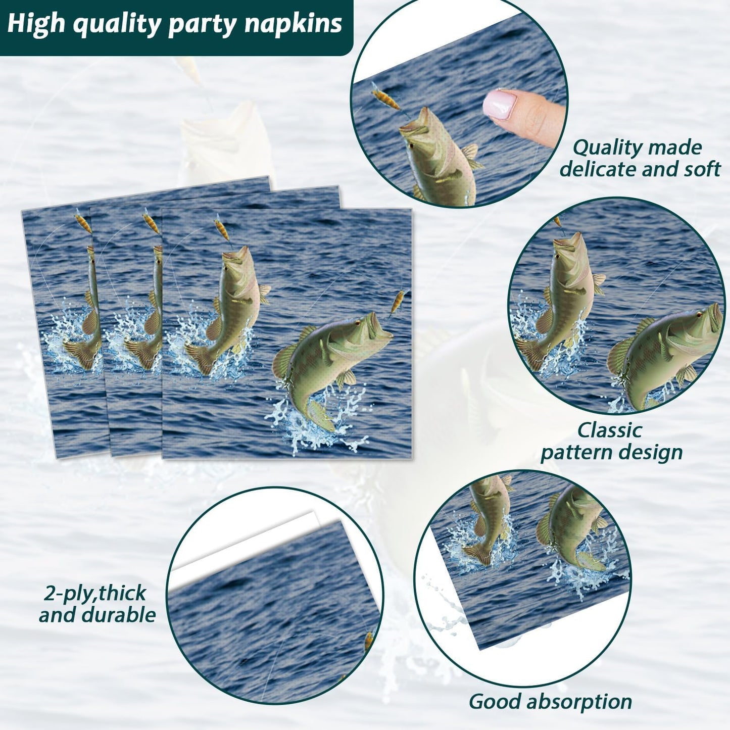 Zoiiwa 200 Pcs Gone Fishing Tableware Disposable Paper Plates Napkins Fishing Tournament Birthday Party Supplies Dinnerware Set Napkins Fishing Themed Party Decoration Serve 50 Guest