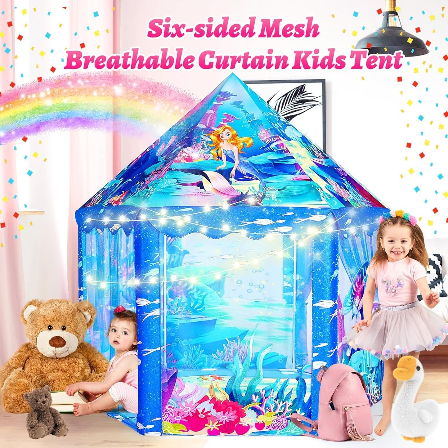 Mnagant Ice Castle Play Tent for Girls, Large Indoor/Outdoor Playhouse, 51" x 40", Portable Polyester with Carrying Bag, Ages 3-12