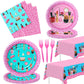 HIPVVILD Spa Party Decorations Tableware For Girls, Spa Makeup Birthday Party Supplies, Spa Party Plate, Napkin, Tablecloth, For