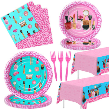 HIPVVILD Spa Party Decorations Tableware For Girls, Spa Makeup Birthday Party Supplies, Spa Party Plate, Napkin, Tablecloth, For