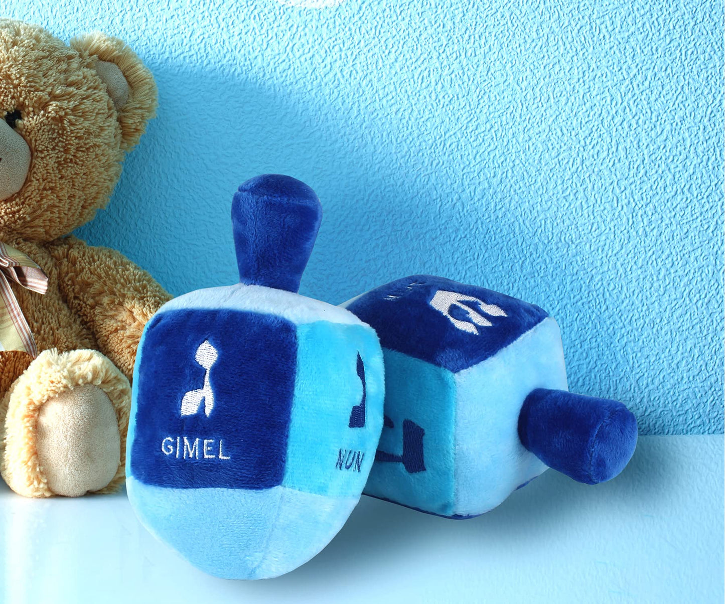 Aviv Judaica Stuffed Plush Dreidel With Rattle For Hanukkah - 6' X 3' Embroidered With The Hebrew Drydel Letters And English Transliteration My First Chanukah Gift - Pack Of 6