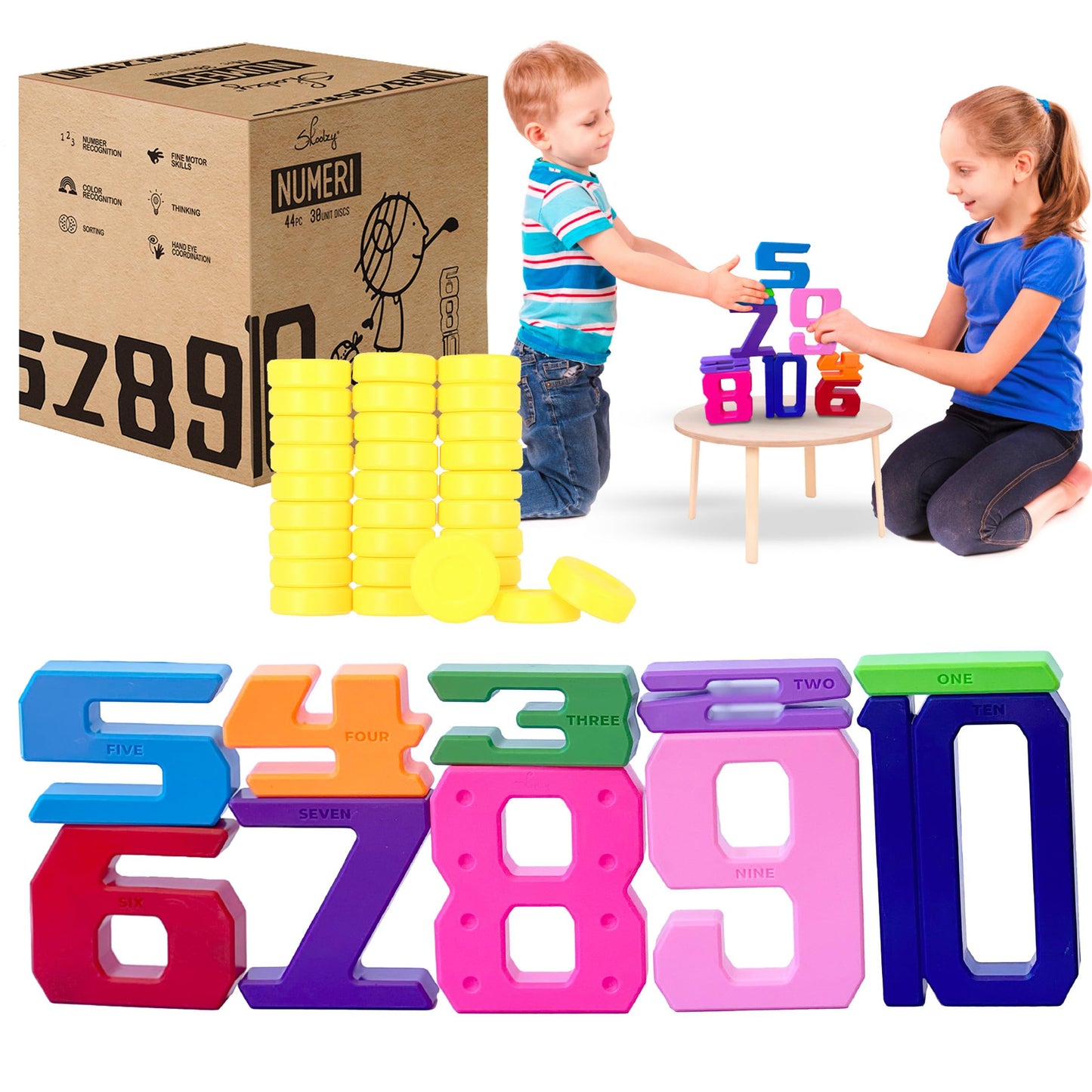 Skoolzy Number Blocks & Counting Coins 44 Piece Set, Toddler Toys Preschool Learning Activities Montessori Toys For Ages 18 Mont
