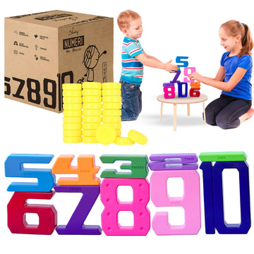 Skoolzy Number Blocks & Counting Coins 44 Piece Set, Toddler Toys Preschool Learning Activities Montessori Toys For Ages 18 Mont