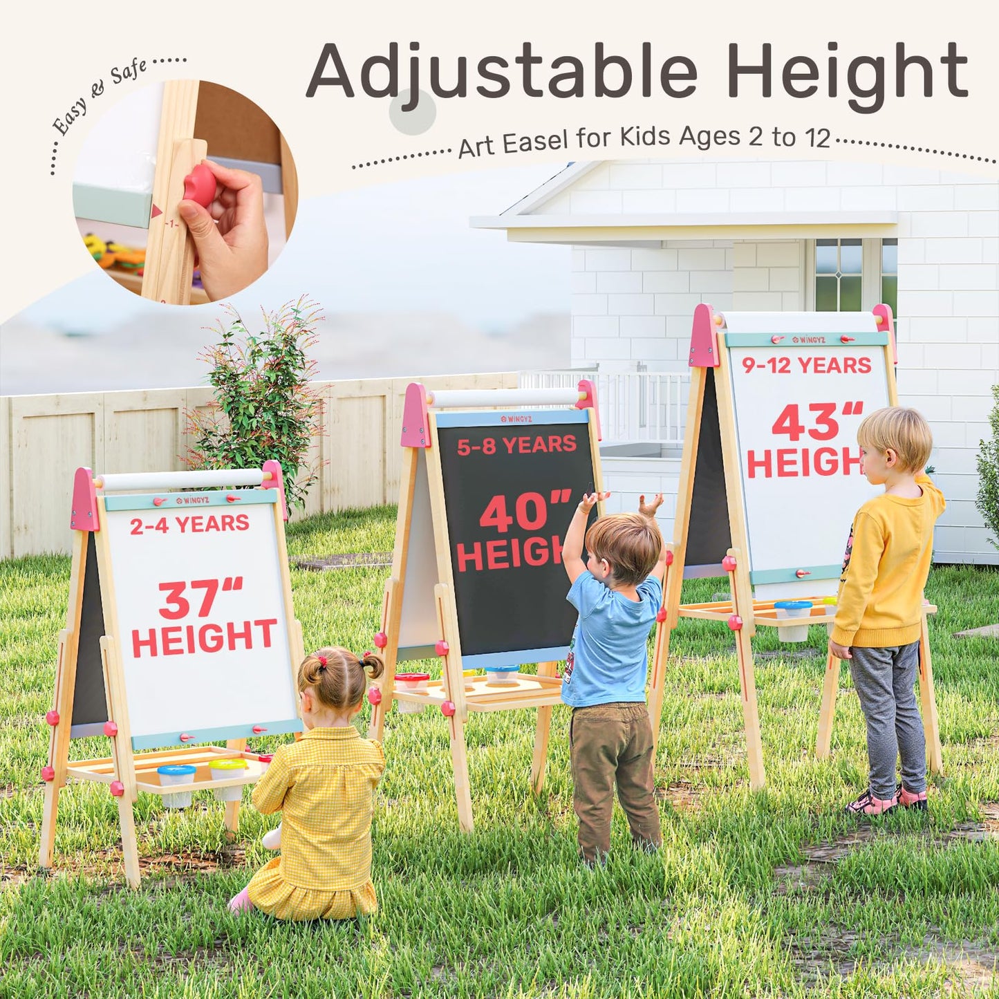 WINGYZ Easel for Kids - 3-in-1 Art Easel with Chalkboard, Magnetic Whiteboard & 400  Paper Roll, Adjustable Wooden Drawing Board