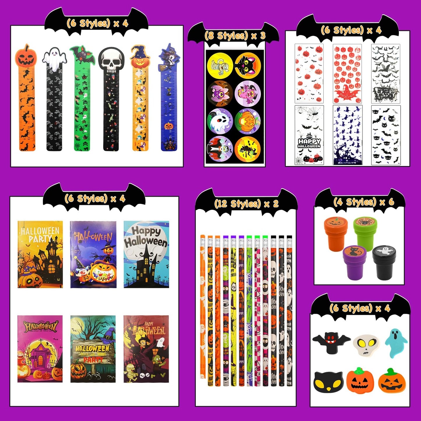 168 PCS Halloween Party Favors for Kids, 24 Pack Halloween Stationery Set for Halloween Party School Classroom Prizes Goodie Bag