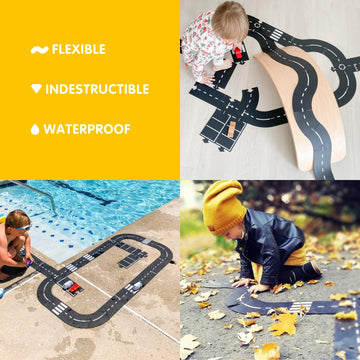Waytoplay King of The Road, 40 Piece Circuit for Toy Cars - Flexible, Indestructible, and Waterproof - Modular Car Tracks - Made