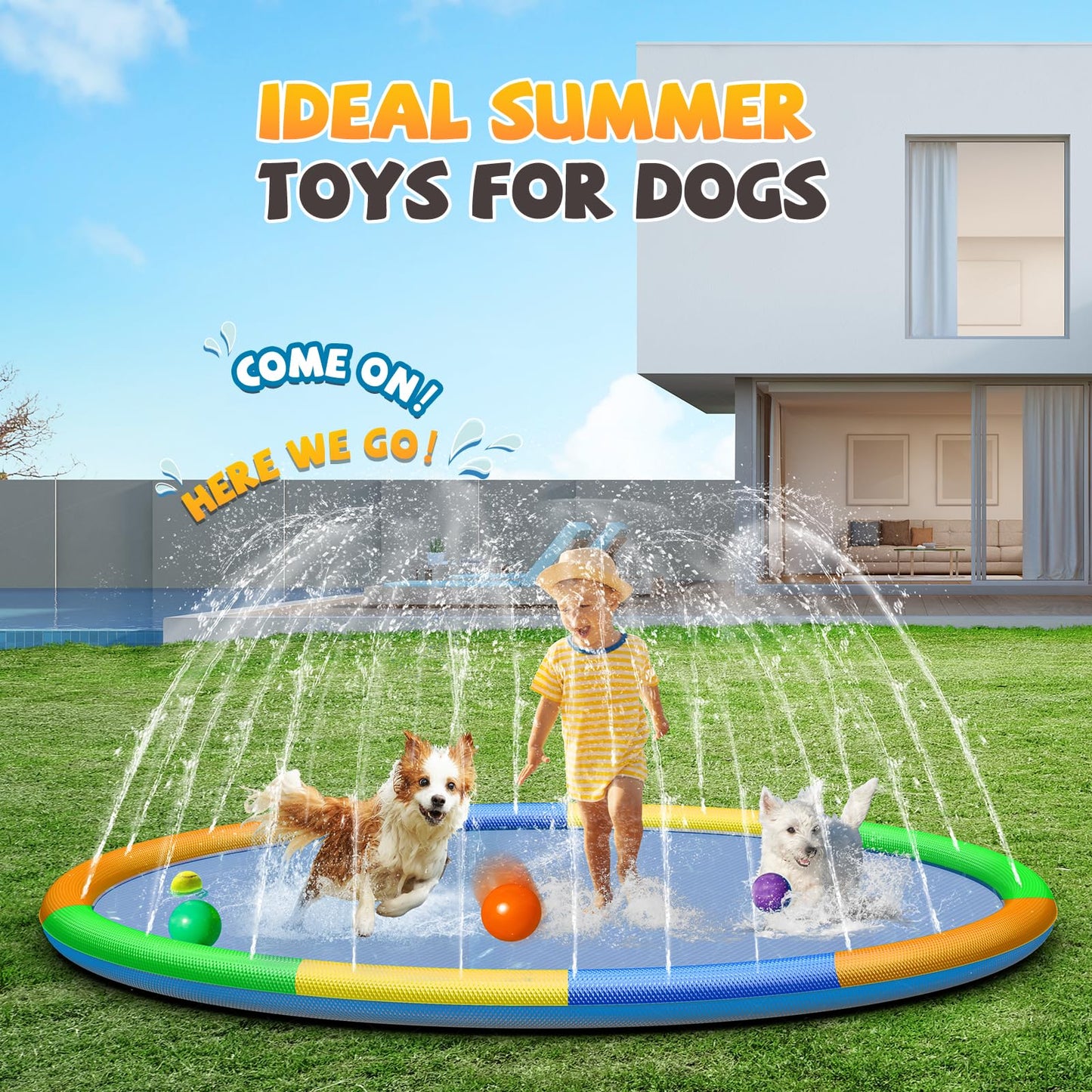 Splash Pad Sprinkler For Kids, 127'' Extra Large Non-Slip Baby Play Mat - 5 Colors, Dog Pool Toys, Toddler Outdoor Toys For Ages