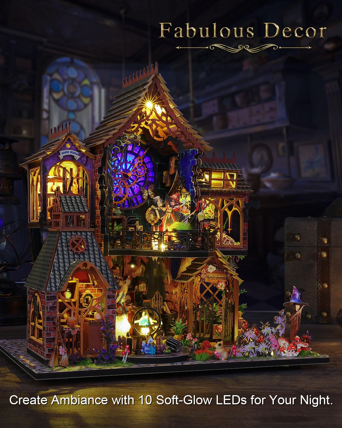 Ourmiao Miniature House Kit Magic Forest, Diy Mini House Building Kit, Miniature Kit For Adults With Furniture And Leds, Great G
