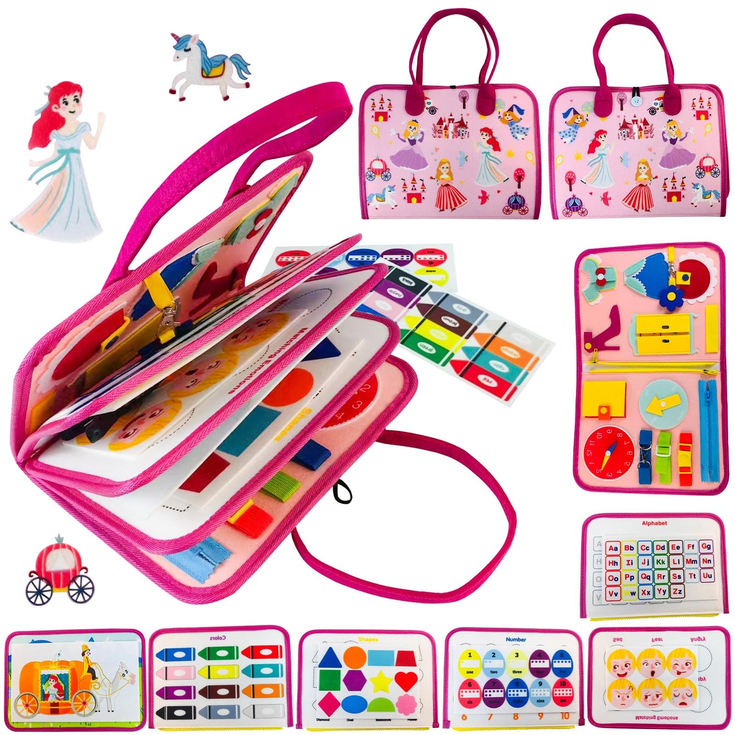 Montessori Busy Board For Toddlers 1-3 Years Sensory Activity Board With Zipper, Buckle, Laces - Educational Travel Toy, Learnin