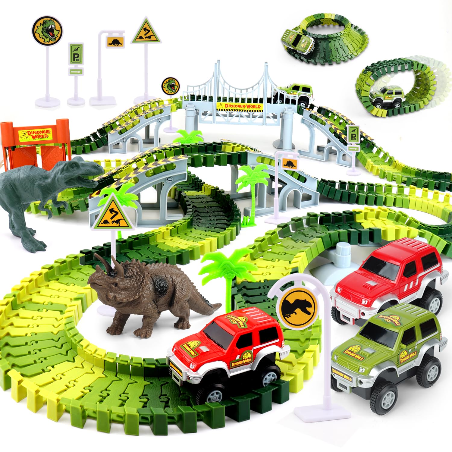 AUUGUU Dinosaur Toys - Create A Dino World with Flexible Race Track, Birthday Gift for Kids Ages 3+, Toys for 3 4 5 Year Old Boy