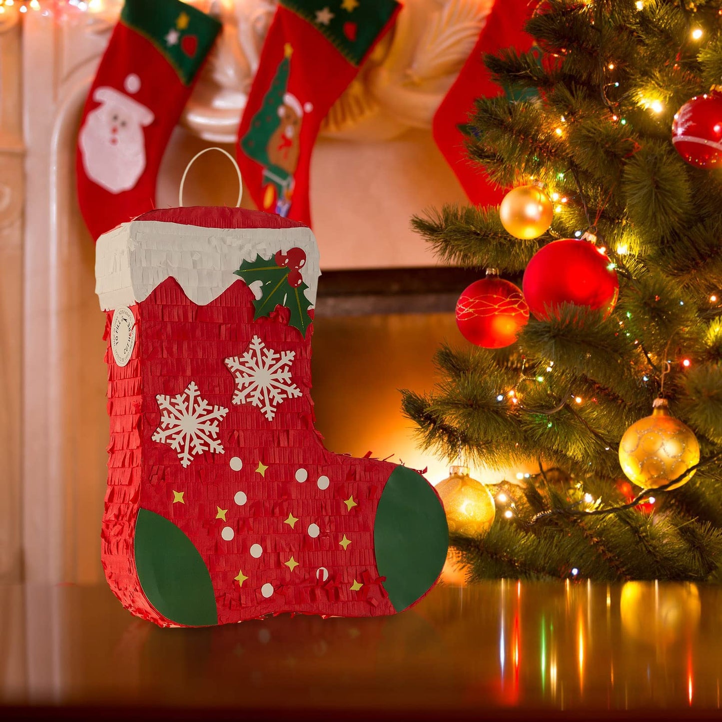 Lewtemi Mini Stocking Piñata, Christmas Piñata Mini Piñata With Blindfold And Bat Confetti Christmas Party Decoration For Xmas Party Supplies Home Decorations,14.8 X 13 X 2.95 Inches