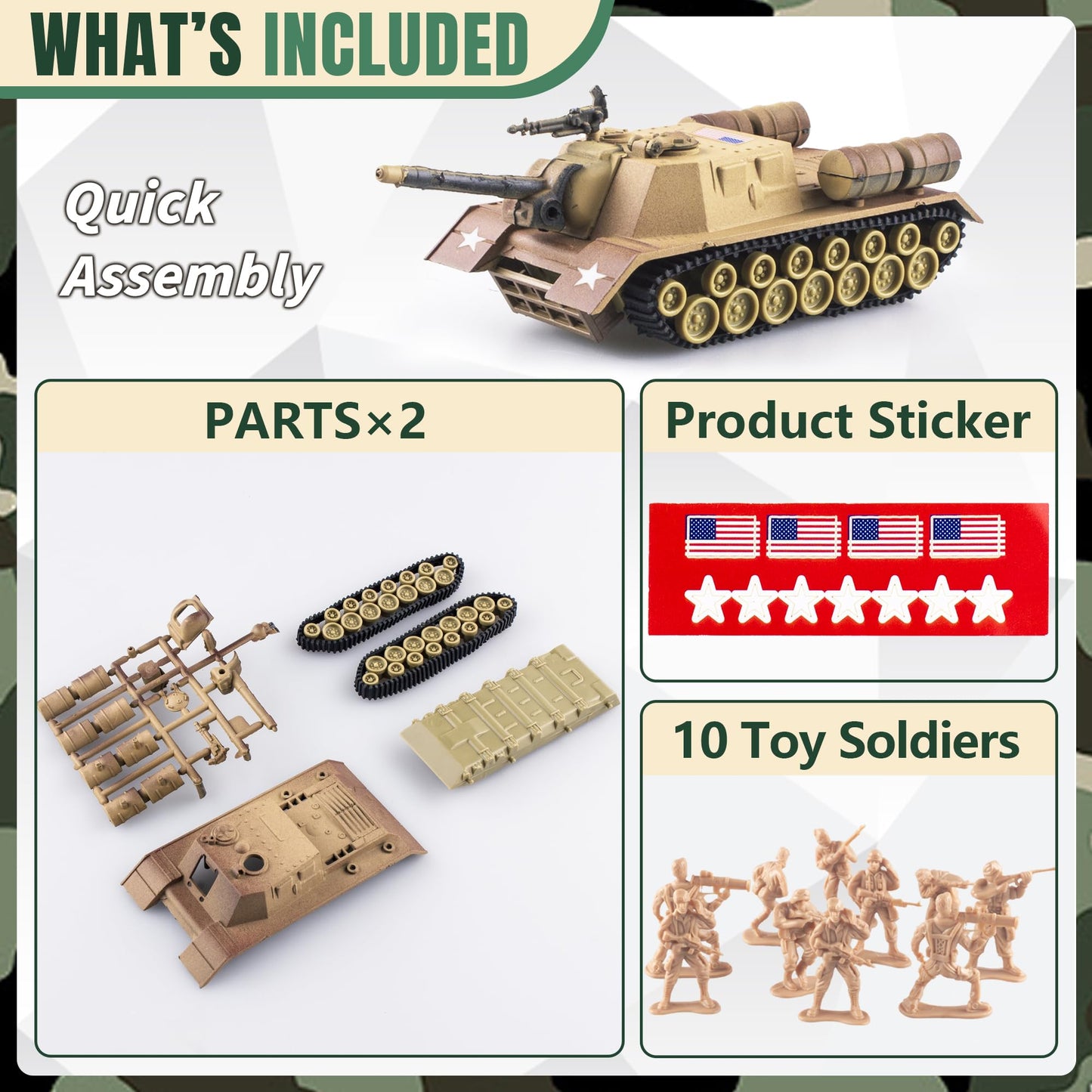 Maozyhomie U.S Army Tank And Army Men Toys Playset, 2Pc Us Tank-1 Models With 10Pc Toy Soldiers, Desert Tan 1:72 Military Vehicl