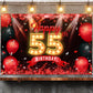 Happy 55th Birthday Banner Backdrop Red and Black 55 Years Old Background Bday Decorations for Women Men Photography Party Suppl