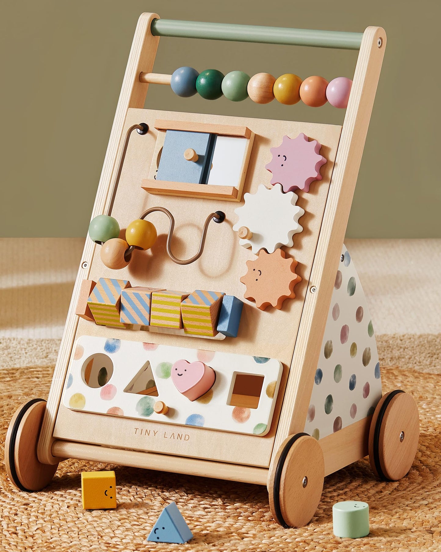 Tiny Land Wooden Baby Walker - Adjustable Speed Montessori Push Toy for Boys & Girls, Colorful Activity Center