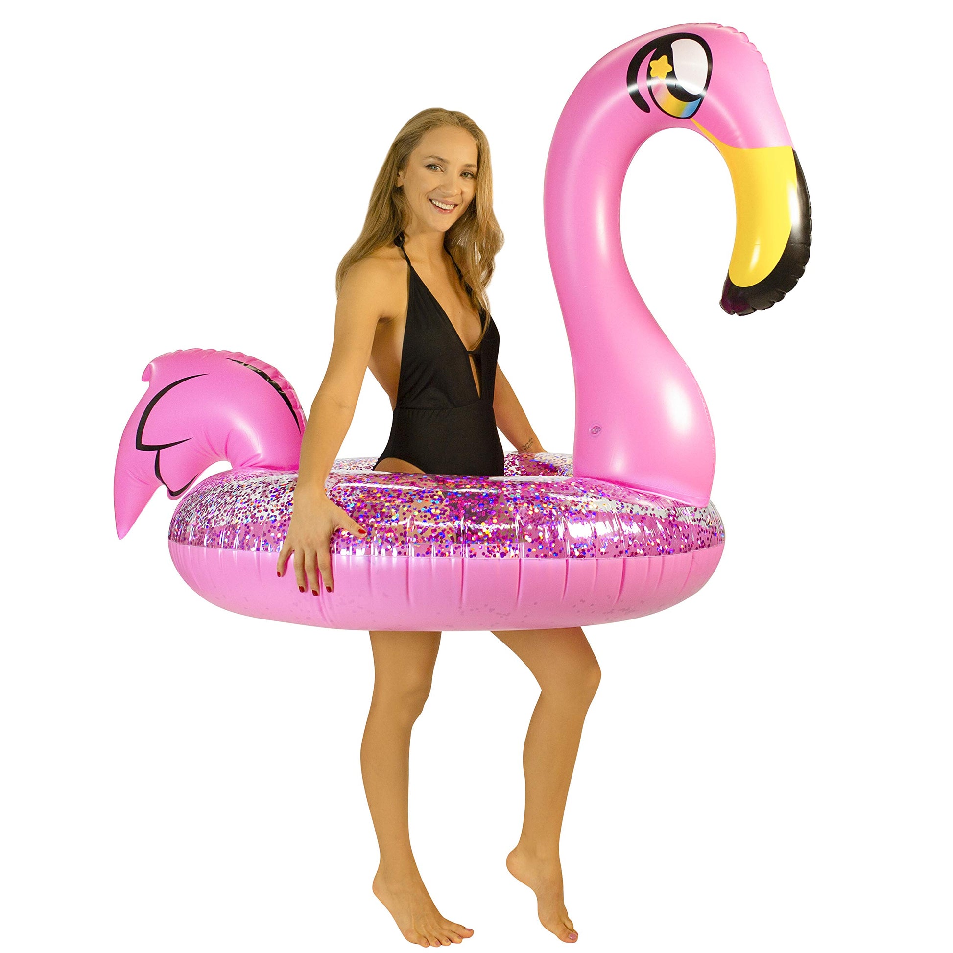 Poolcandy Inflatable Animal Pool Tubes & Swim Rings (Flamingo Glitter Filled 48'' Inch Animal Pool Tube Swim Ring)