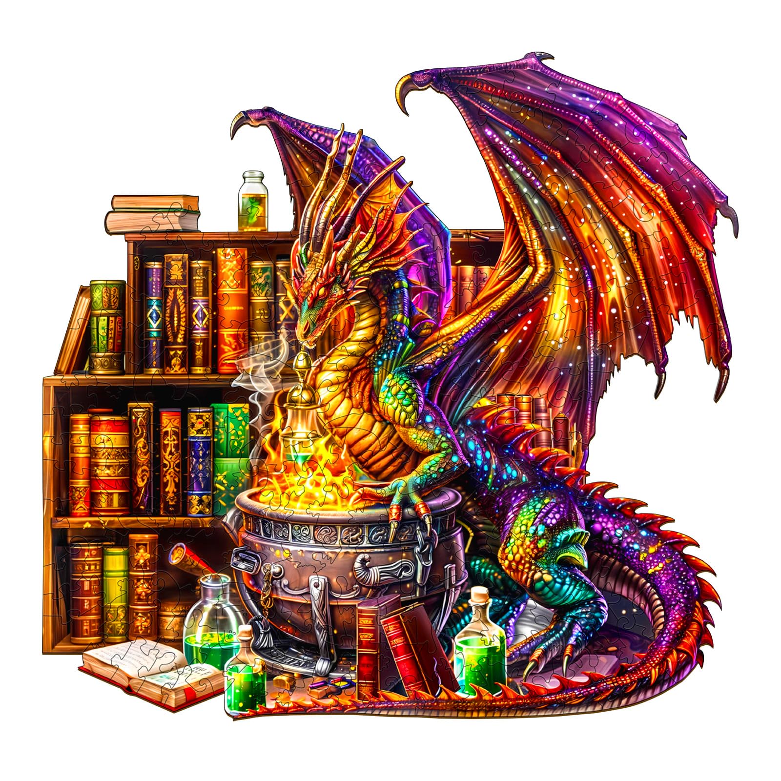 Wooden Puzzles for mature-themeds - Challenging Dragon Magic Potion mature-themed Puzzle  Unique Animal Shaped Wooden Jigsaw Puzzles for mature-themeds  Creative Gifts Family Games 13.4 * 12.8in 300pcs