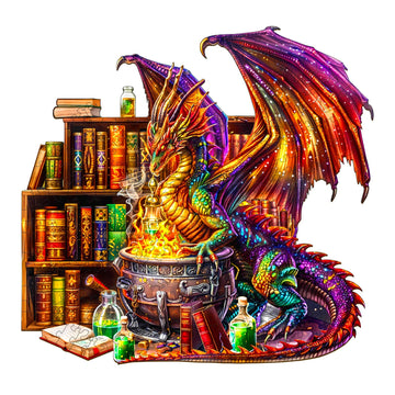 Wooden Puzzles for mature-themeds - Challenging Dragon Magic Potion mature-themed Puzzle  Unique Animal Shaped Wooden Jigsaw Puzzles for mature-themeds  Creative Gifts Family Games 13.4 * 12.8in 300pcs
