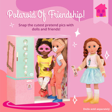 Glitter Girls Photo Booth for 14-inch Dolls - Pink, 89% Plastic, Model GG57015Z, Perfect for Girls 3 Years and Up