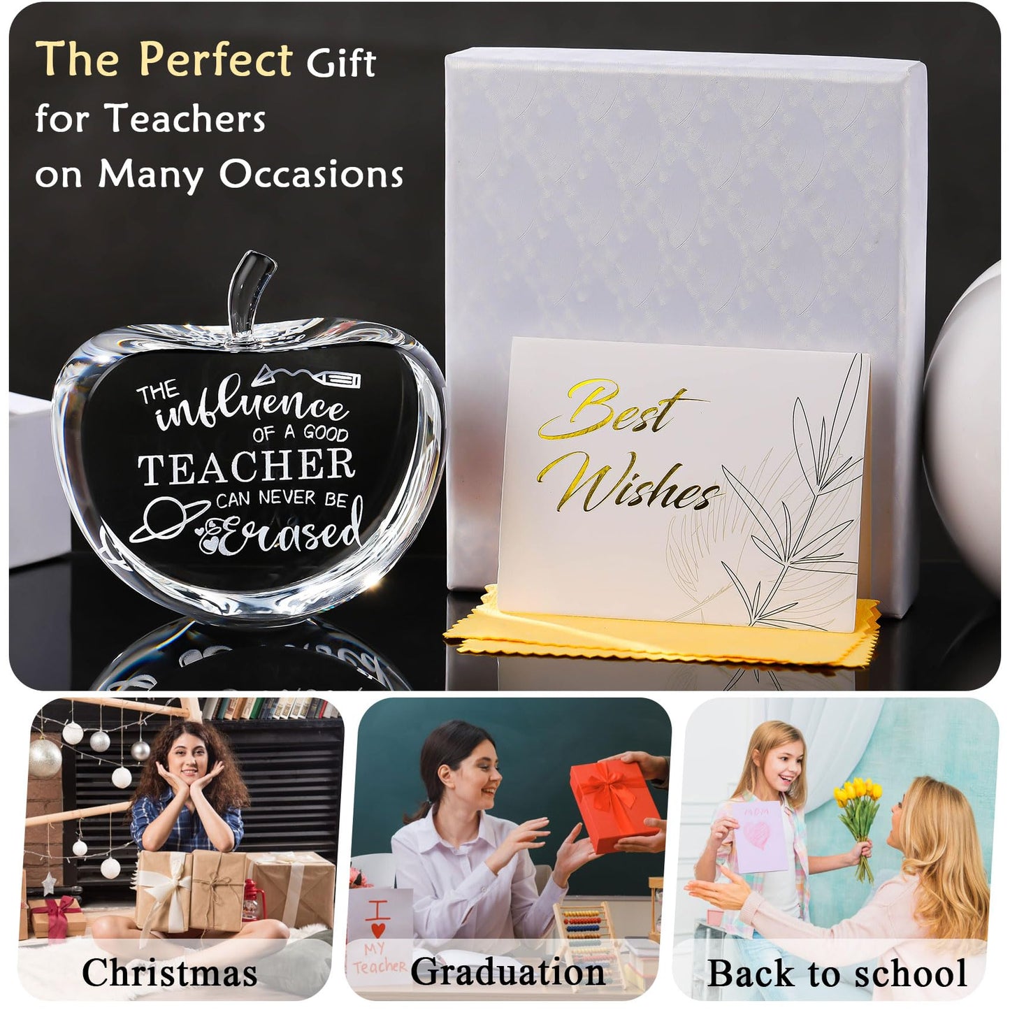 Movdyka Teacher Appreciation Gifts For Women Men Crystal Apple Retirement Gifts For Teacher, Engraed Last Day Or End Of School Year Gifts For Teache, Cool Teacher Present For Christmas Birthday
