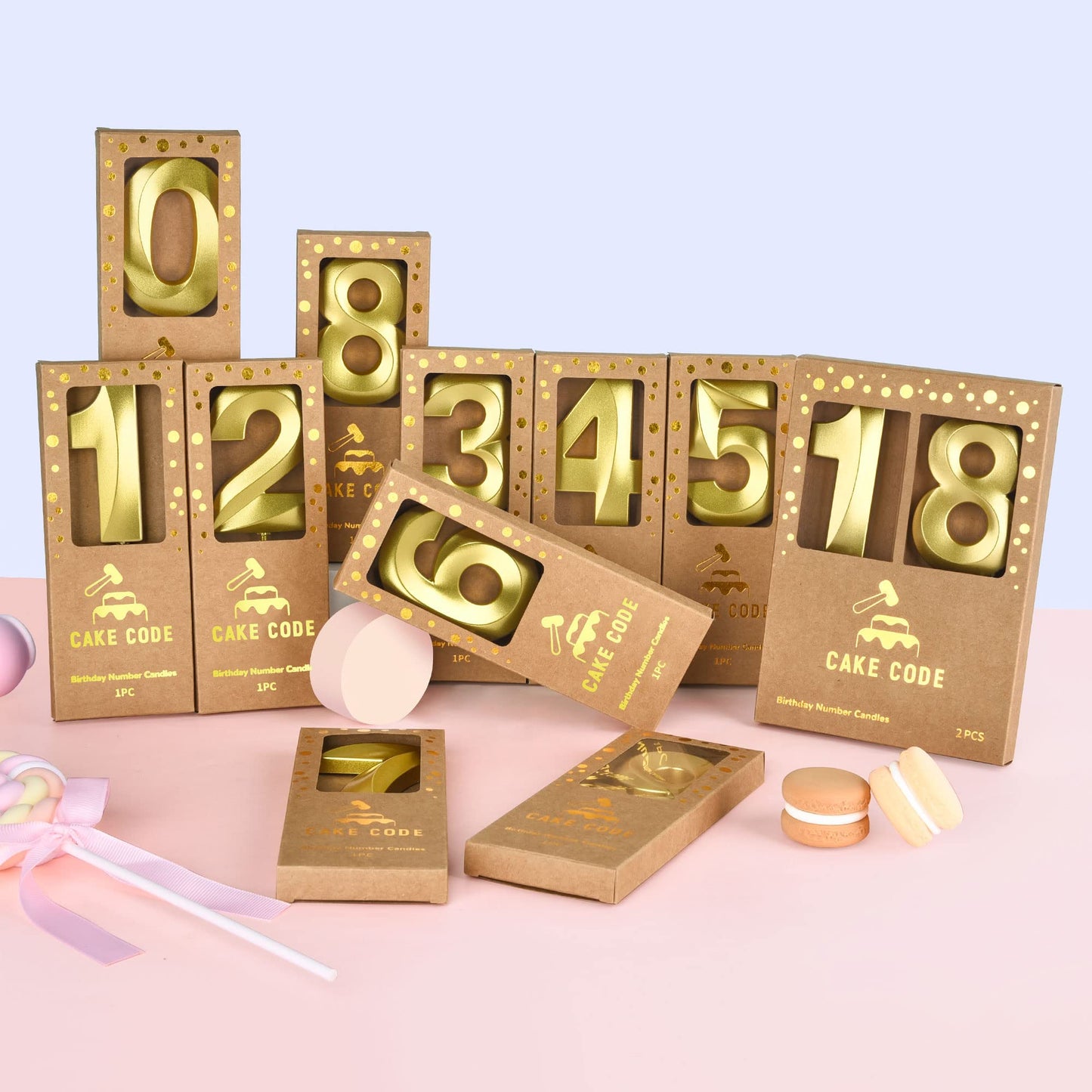CAKE CODE 2.76 Inch Diamond Gold 12 Number Birthday Candles, Gold Number Candles, Cake Number Candles, Party Celebration