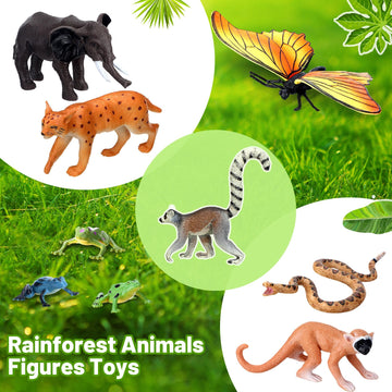 Miniinflat 25 Pcs Rainforest Diorama Animals Figures Toys Set Assorted Creatures Rainforest Diorama Supplies Animals Model Trees