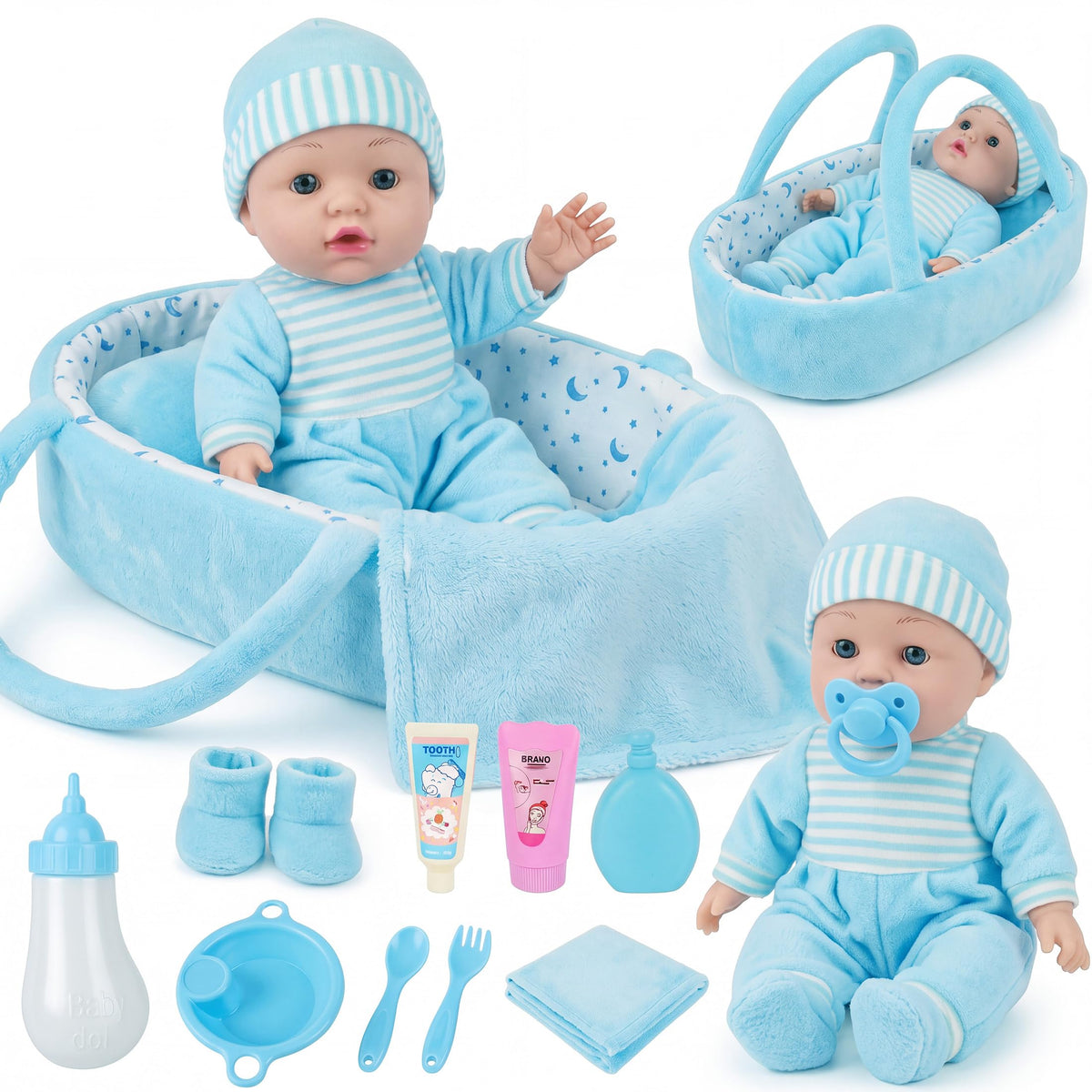 SMILESSKIDDO Baby Doll Playset with Thicken Ultra Soft Carrier Bassinet Toy