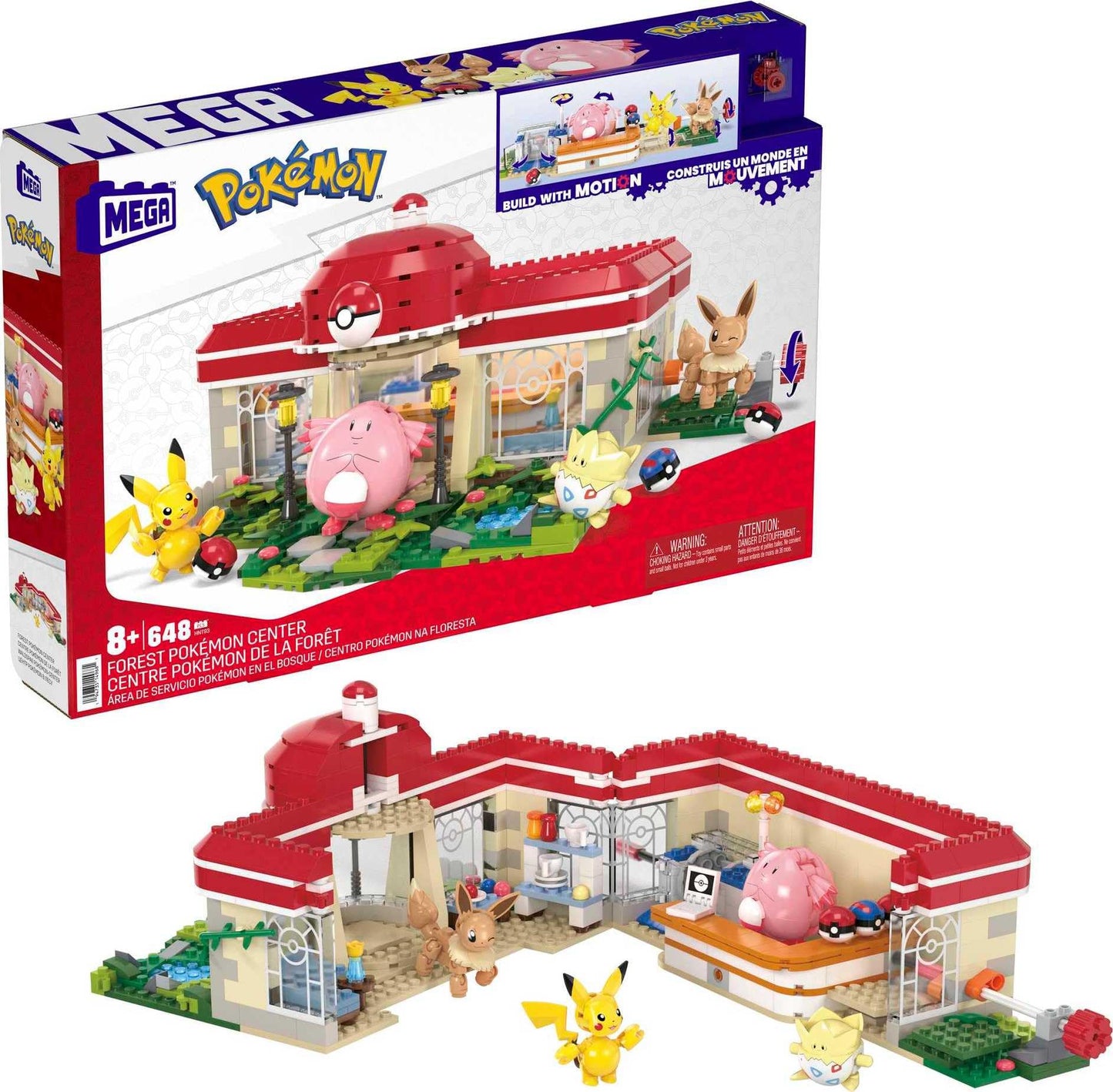 Mega Pokémon Building Toys Set Forest Pokémon Center With 648 Pieces, 4 Poseable Characters, For Kids