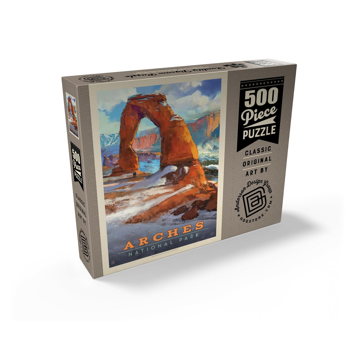 MyPuzzle Arches National Park: Snowy Delicate Arch, Vintage Poster - Premium 500 Piece Jigsaw Puzzle for Adults
