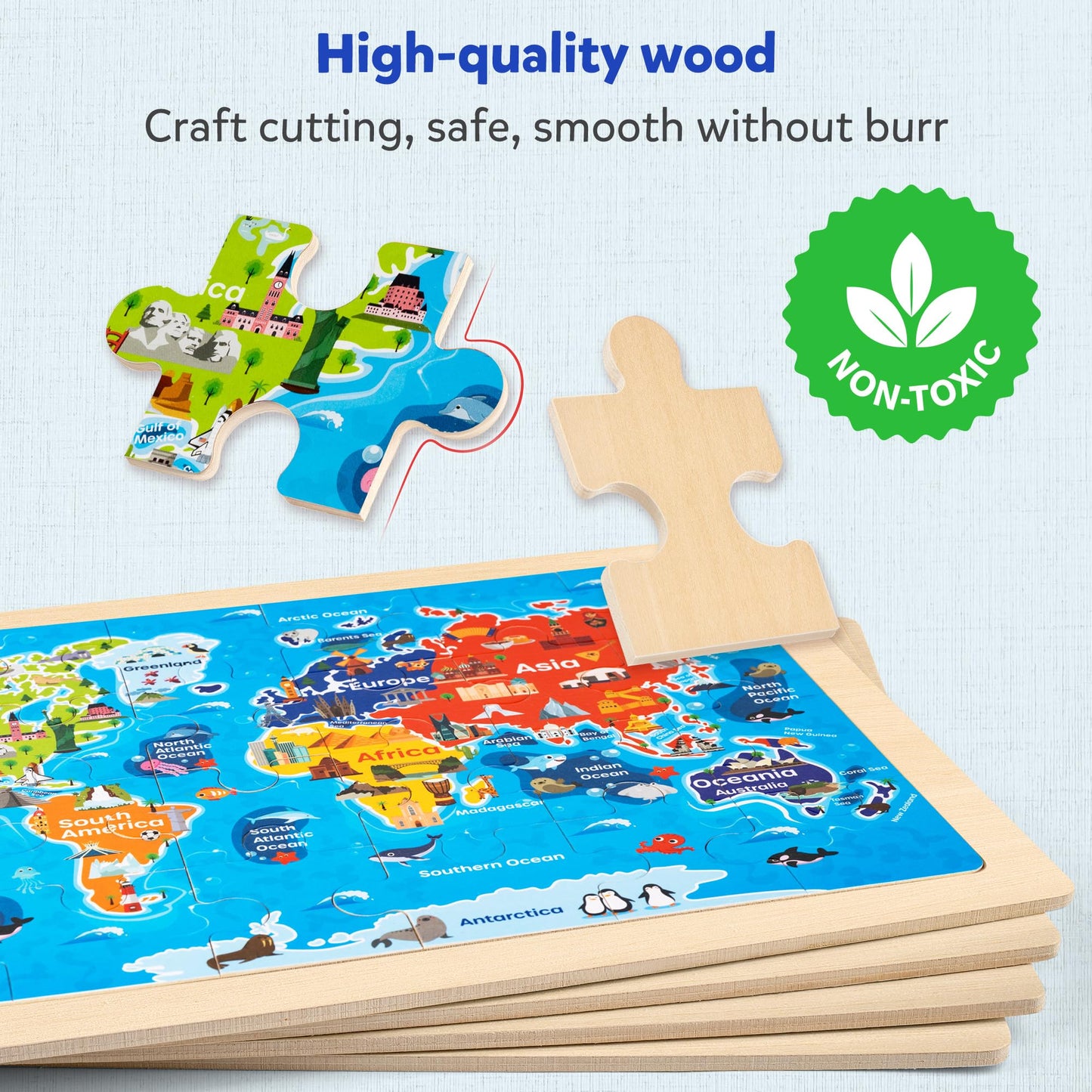 Synarry Large Us World Earth Solar System Wooden Puzzles For Kids Gift Box(12.2*9.4 In) - Fsc Certified, Puzzles For Toddlers 3-5, Puzzles For Kids Ages 4-6, Map Toys Gifts For 3 4 5 Year Old Boy Girl