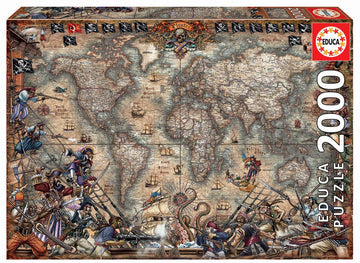 Educa - Pirates Map - 2000 Piece Jigsaw Puzzle - Puzzle Glue Included - Completed Image Measures 37.75' X 26.75' - Ages 14+ (18008)