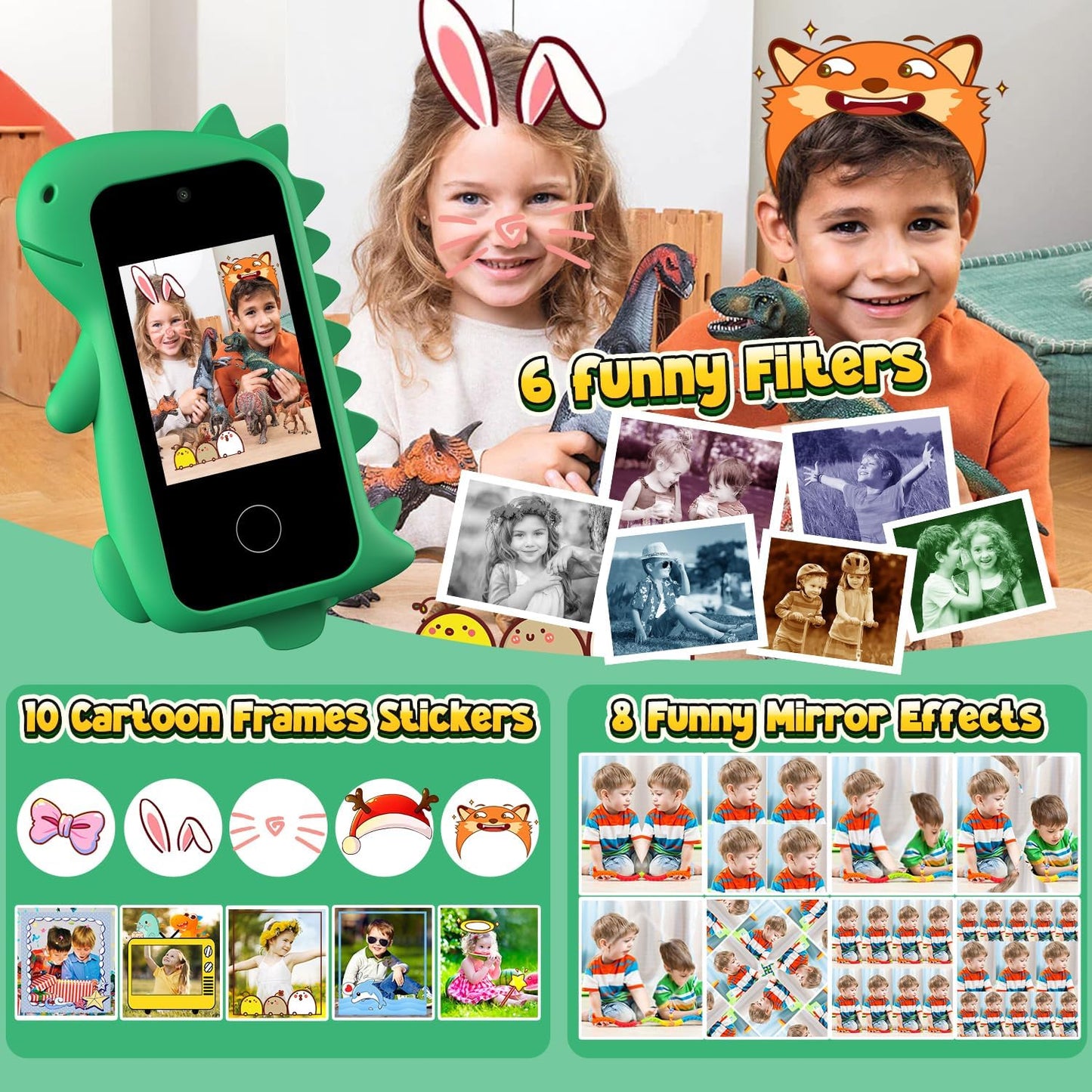 Kids Smart Phone, Birthday Gifts Toys for Boys Ages 3-12 Years Old, Touchscreen HD Dual Camera Cell Phone Dinosaur Toddler Play