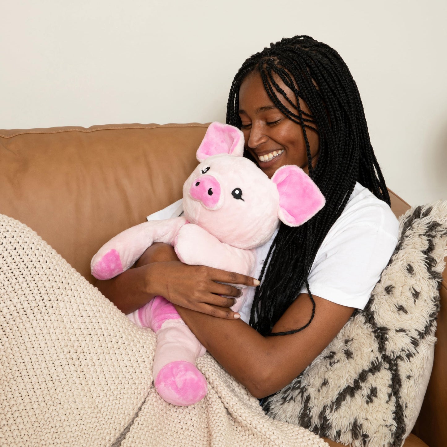 Hugimals Harper The Pig 4.5 Lb Heavy Cute Weighted Comfort Plush Large Unscented Self Care Stuffed Animal For All Ages - Kids, Teens And Adults