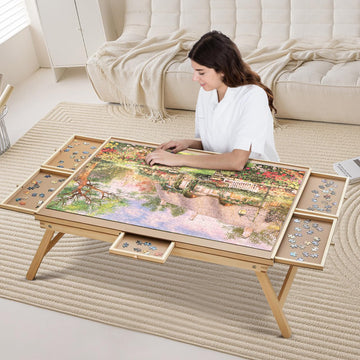 Talgic 1500 Piece Wooden Puzzle Board With 6 Drawers, Cover And Legs, 27'X35' Rotating Adjustable Jigsaw Puzzle Table For Adults, Portable & Folding Puzzle Accessories For Birthday Gift