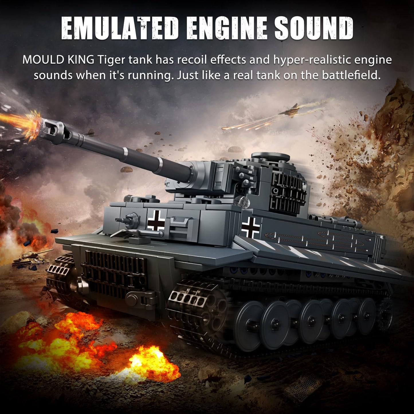 Mould King MOC Tiger Tank Building Blocks Set  Remote APP Control Military Vehicle Construction Block Kits  mature-themed Collectible Model Tanks Sets  Boy Toys for Birthday Gifts(800 Pieces)
