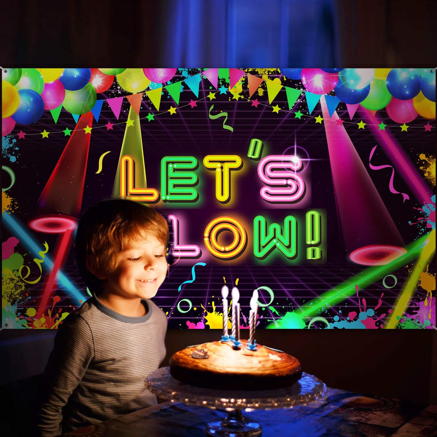 Boao Neon Glow Party Backdrop Fabric Let Glow Background Glow Party Themed Backdrop Neon Birthday Party Decorations For Neon Themed Party Birthday Party, 5.9 X 3.6 Ft