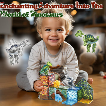 Magnetic Tiles Dinosaur Toys For Kids 3-5 5-7 For Boys Ages 2-4 Magnet Building Blocks Toddler Toy Dinosaurs - Educational For Toddlers 1-3 Stem Learning Resources For Kids Ages 3 4 5 6 7 8 - Dinosaur
