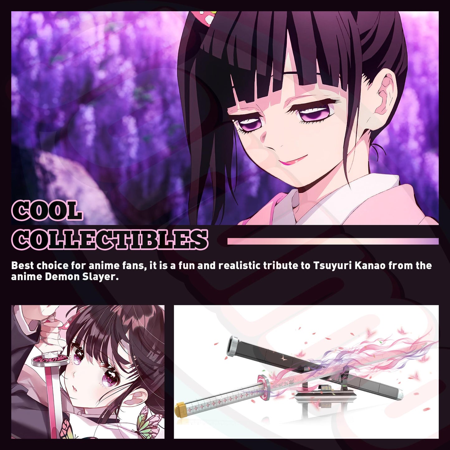Demon Slayer decorative replica blades Building Sets for Girl 8-14  39in Tsuyuri Kanao decorative replica blade Building Block with Scabbard and Stand  Anime decorative replica blade Building Toy Demon Slayer Gift Katana  788 Pcs