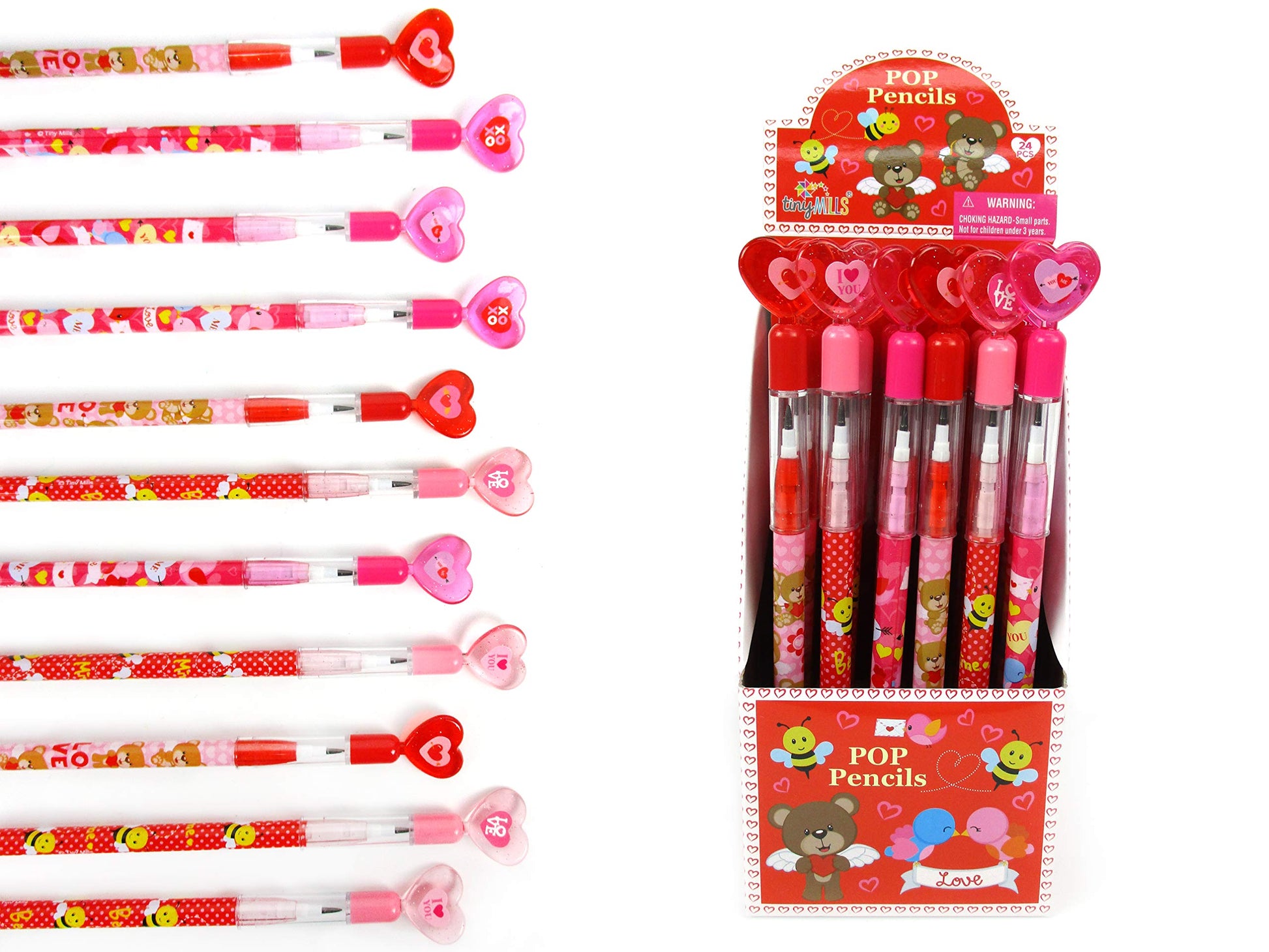 TINYMILLS 24 Pcs Valentines Day Heart Multi Point Pencils Party Favors Goodie Bag Stuffers Classroom Exchange Valentines Day P