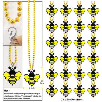 KeeStar 24 Pack Bee Necklace Party Favors for Mommy To Be, Bumble Bee, Honey Bee Party, Baby Shower, Animal Lover, Birthday, Sch