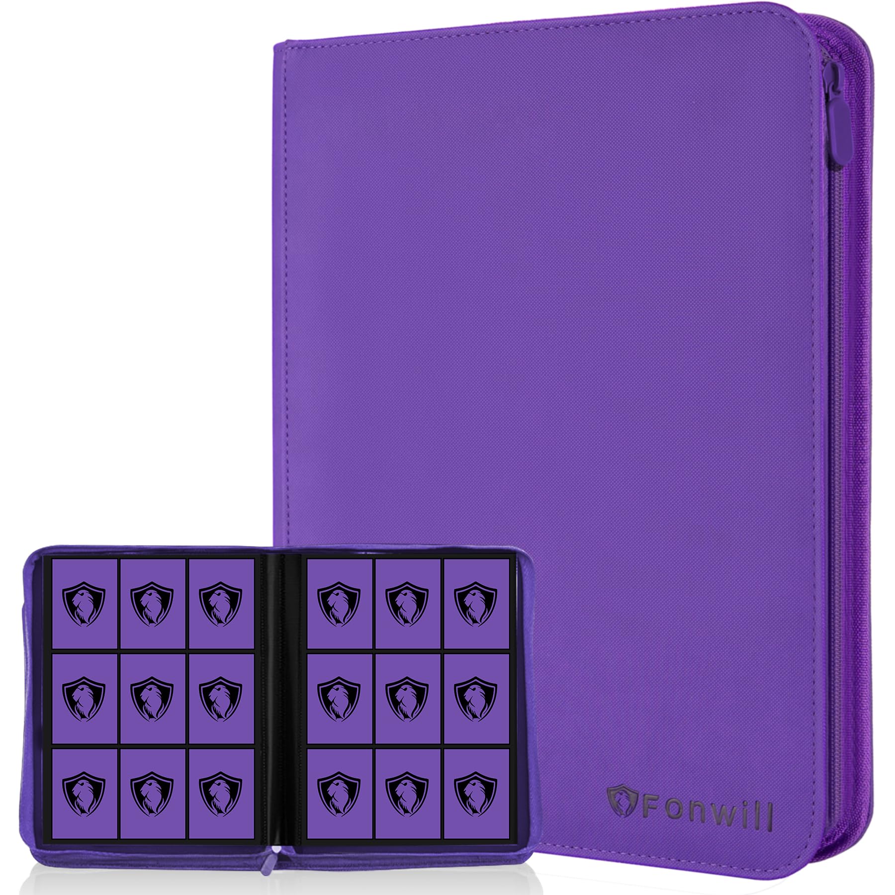 9 Pocket Card Binder 360 Pockets Trading Card Holder Book  enhanced PU Cover Zip Folder Binder Side Loading Carrying Case Binder Album for TCG MTG Sports Cards Game Cards (Purple)