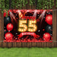 Happy 55th Birthday Banner Backdrop Red and Black 55 Years Old Background Bday Decorations for Women Men Photography Party Suppl
