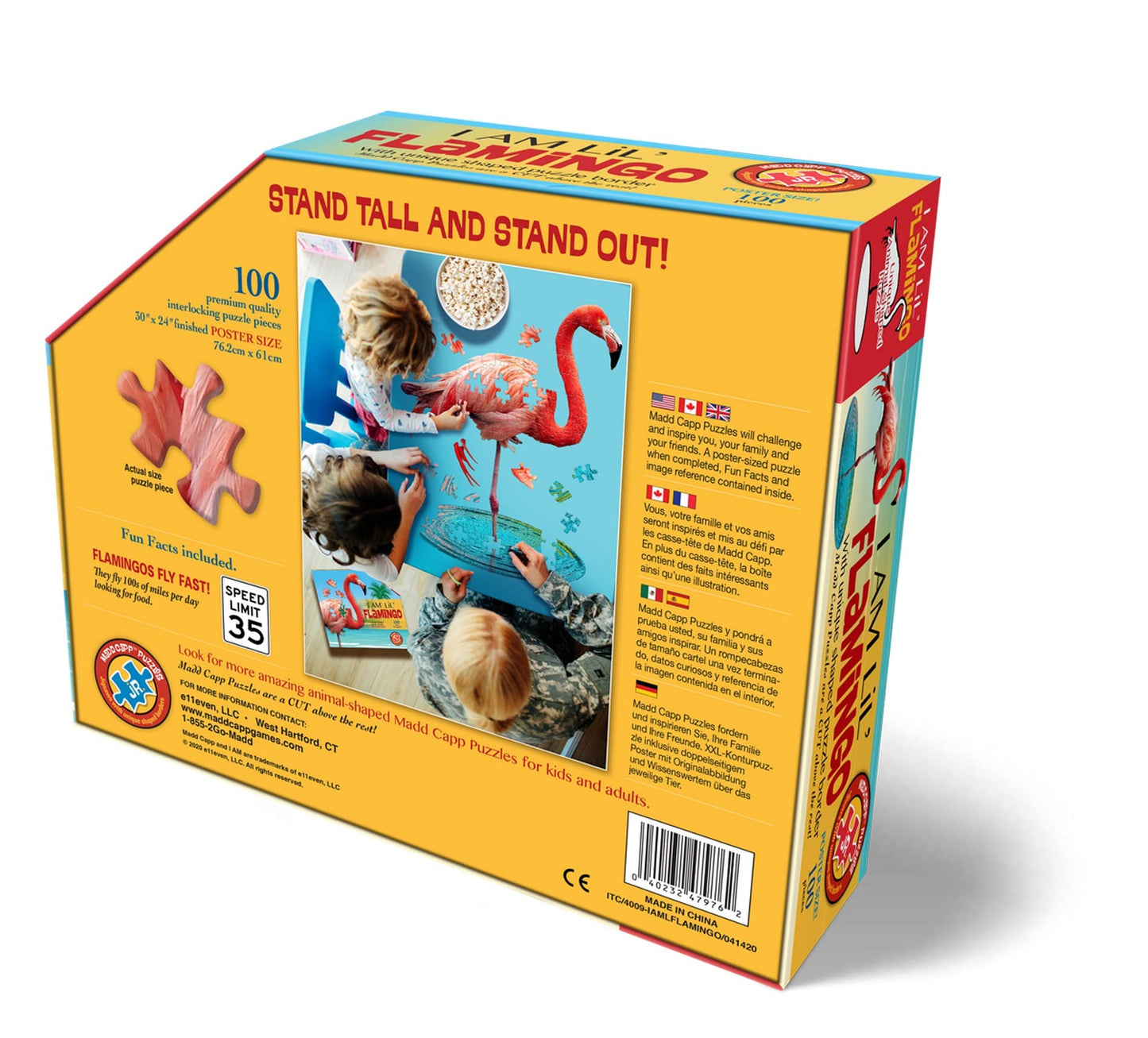 Madd Capp Lil' Flamingo 100 Piece Jigsaw Puzzle For Ages 5+ - 4009 - Unique Animal-Shaped Border, Poster Size When Completed, Oversized Puzzle Pieces For Easy Handling, Includes Educational Fun Facts