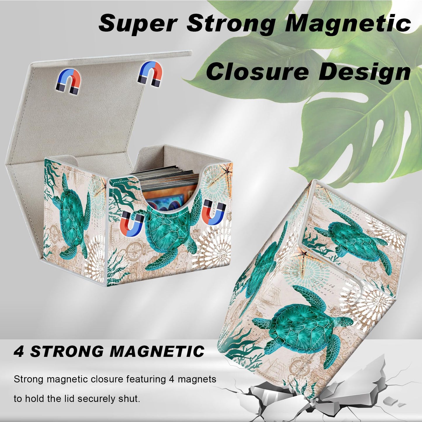 Card Game Storage Box for TCG Commander Deck Box MTG Card Box Organizer Trading Card Case TCG Card Storage Box Magnetic Closure Creative Pattern (Green Turtle  1 pack)