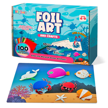 Playbees Press and Peel Foil Kit Sea Animals - Preschool Arts and Crafts Kit for Kids- No Mess Art for Boys & Girls Ages 4, 5, 6