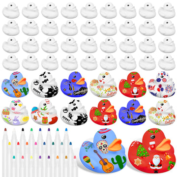 50 Pcs 2 Inch White Blank Rubber Ducks In Bulk Valentines Day Gifts For Kids Ducks With Pens Of 24 Colors Float Squeak Funny Rubber Duck Bath Shower Toy Birthday Gift Activities Themed Party Favor