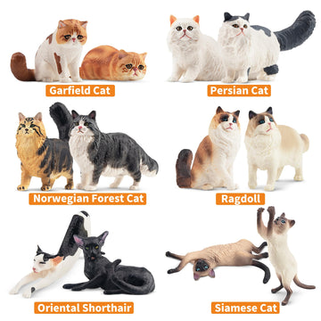 EYSCOTA 12PCS Realistic Cat Figurines, Plastic Cat Figure Set, Model X-DMAO02-BUOU01, Perfect for Kids' Birthday and Christmas Gifts