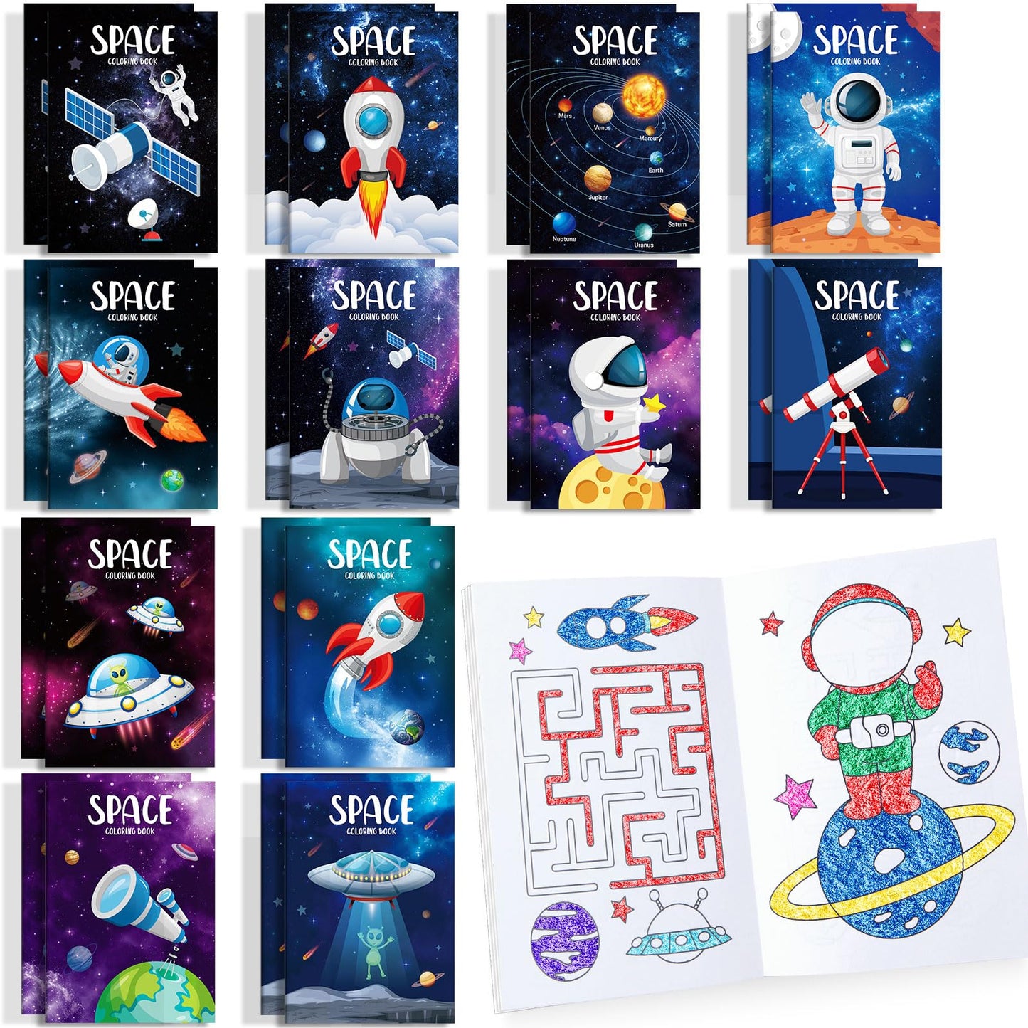 24 Pcs Outer Space Themed Mini Coloring Books Party Favors Alien Small Drawing Book Bulk For Kids Solar System Astronaut Party G