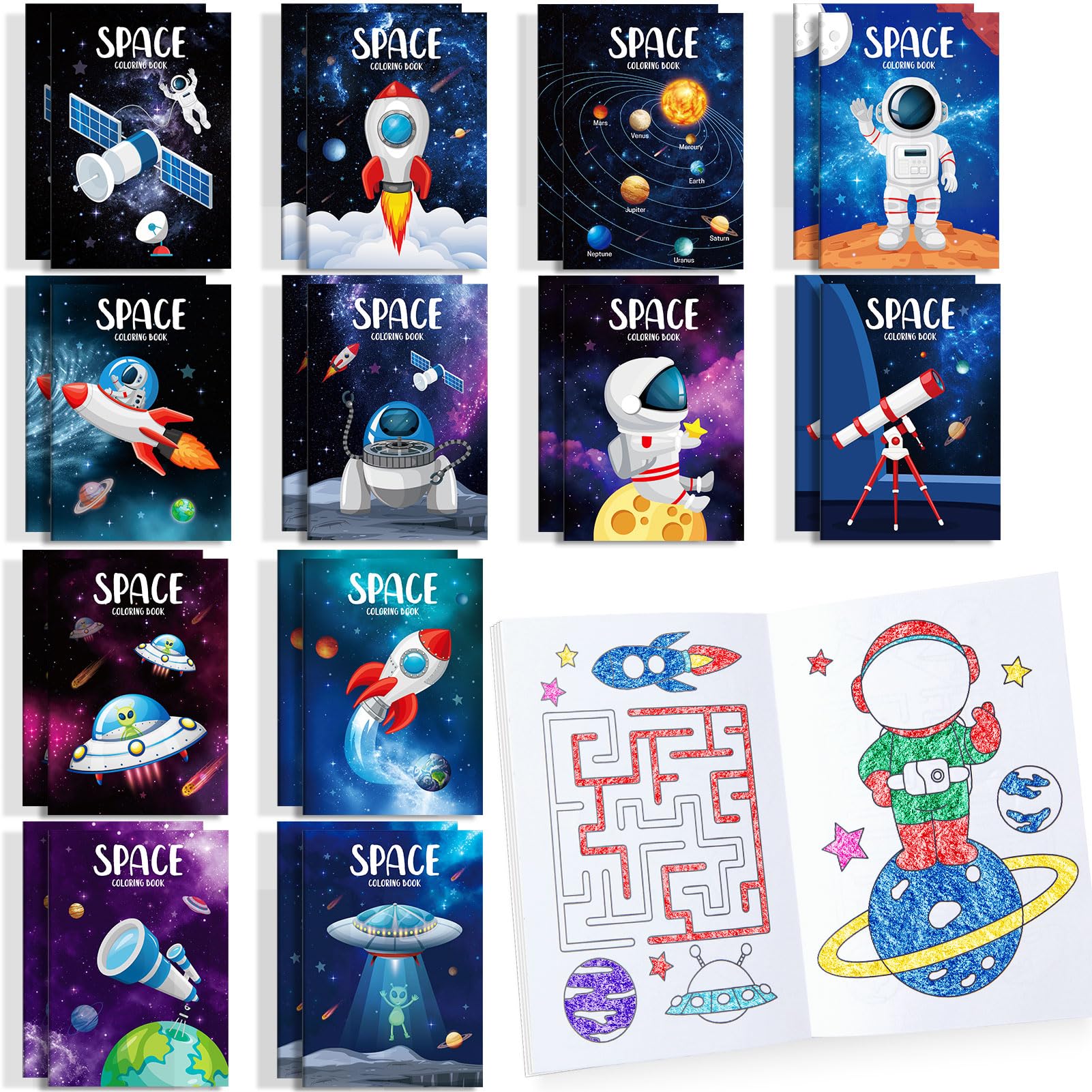24 Pcs Outer Space Themed Mini Coloring Books Party Favors Alien Small Drawing Book Bulk For Kids Solar System Astronaut Party G