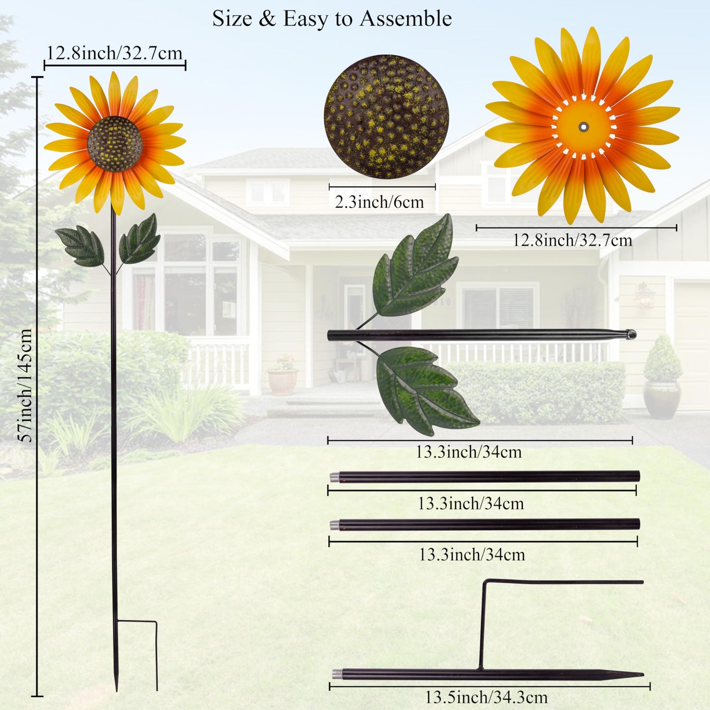 Venniy Yard Wind Spinner Outdoor,Garden Wind Spinners & Wind Sculptures,Sunflower Windmills Lawn Decor,Metal Flower Garden Pinwh