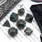Haxtec DND Dice Set Metal D&D Dice Set with Leather Dice Bag Antique Iron Green Metal Polyhedral Dice for Dungeons and Dragons T